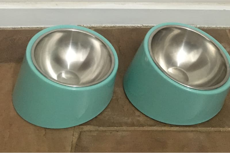 Turquoise pet bowls with removable inserts — proposed pair product photo