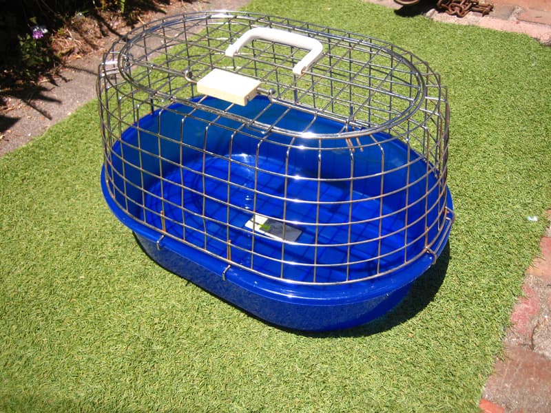 Blue-base wire-top pet carrier product photo
